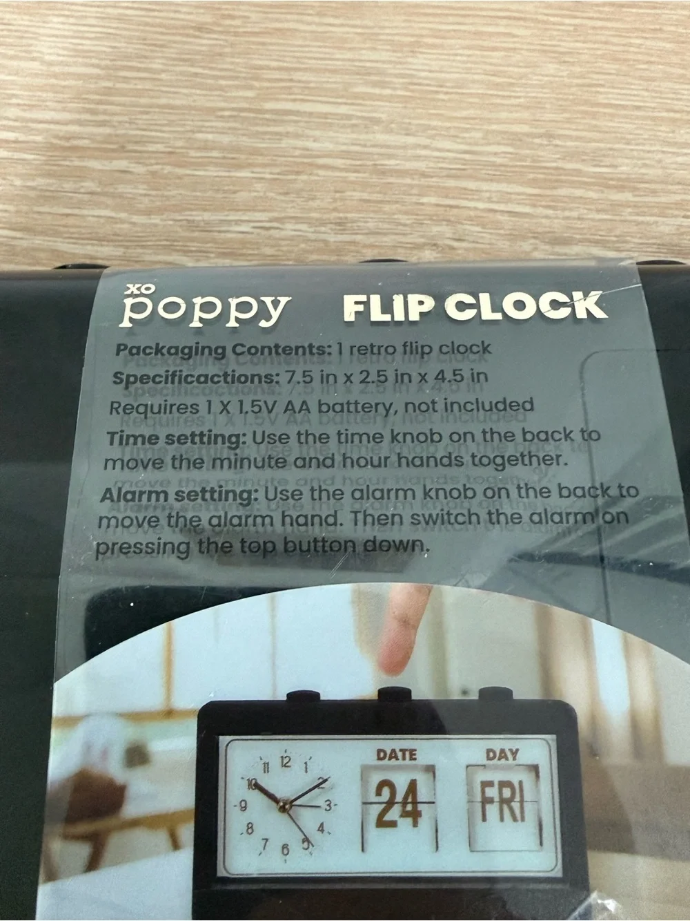 XO Poppy Flip Clock New Retro Black Case White Dial Gold Hands Markers Day Date